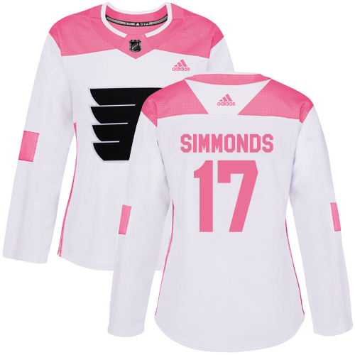 Adidas Flyers #17 Wayne Simmonds White/Pink Authentic Fashion Women's Stitched NHL Jersey - Click Image to Close